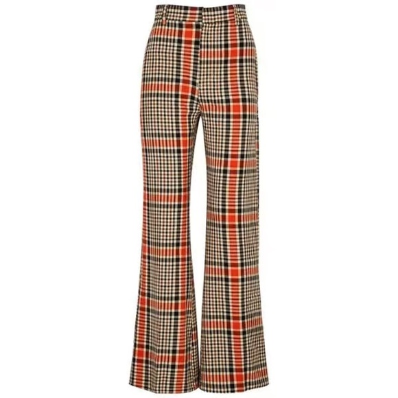 Pants - FREE PEOPLE Jules Plaid High Rise Flared Plant Trousers | Size 0